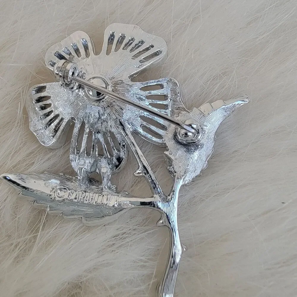 Sarah Coventry Brooch Vintage Silver Tone Faux Pearl Rhinestones 1960's Signed